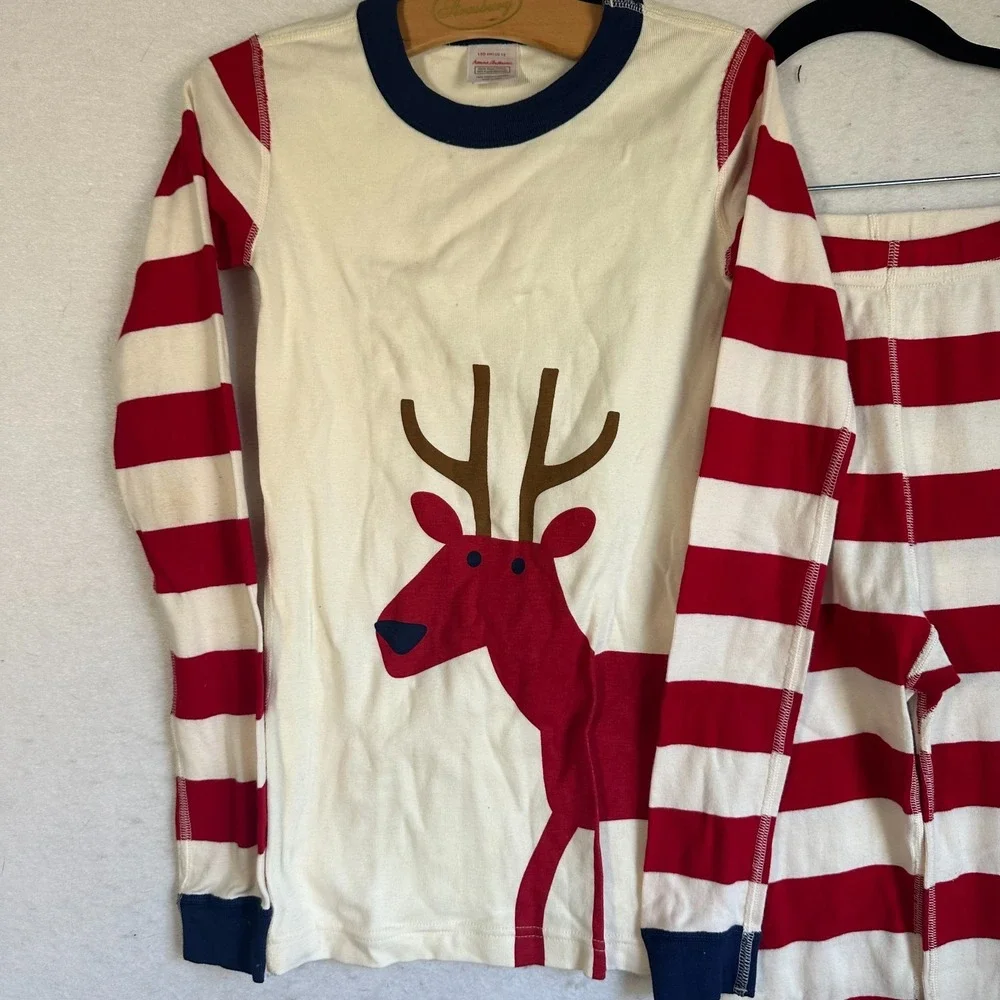 Hanna Andersson Pajama set sz 12 red white reindeer top bottom Christmas holiday